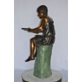 thumbnail image 5 of Nifao Girl Sitting on a Tree Stump, Reading Bronze Statue – Home Office Decor Sculpture, 15"L x 20"W x 22"H, 5 of 11