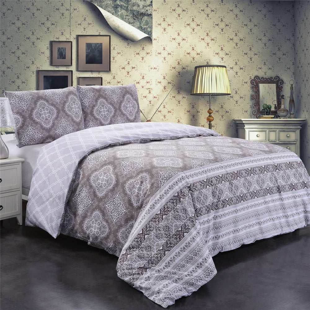 3Piece King Size Duvet Cover Set,TwoSide Printed Bedding Set, Zipper