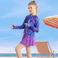 thumbnail image 6 of Lanbubble Girls Long Sleeve Rash Guard Swimsuit Set Kids 2-Piece Tankini UPF 50+ Swimwear with Skort Side Drawstrings Hem Mermaid Scale 7-8 Years, 6 of 7