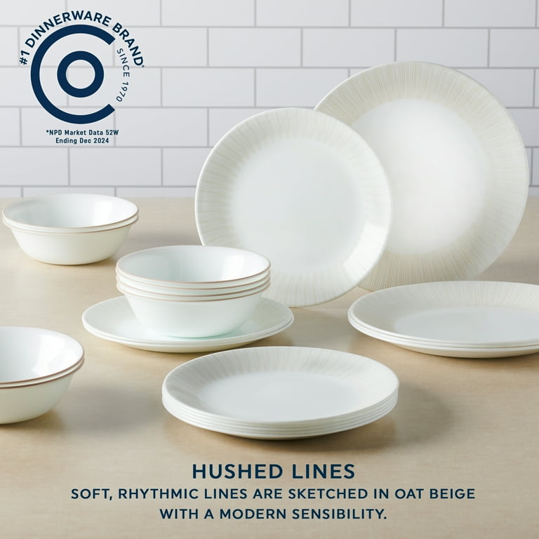 Corelle Hushed Lines 12-Piece Dinnerware Set, Triple-Layer Glass