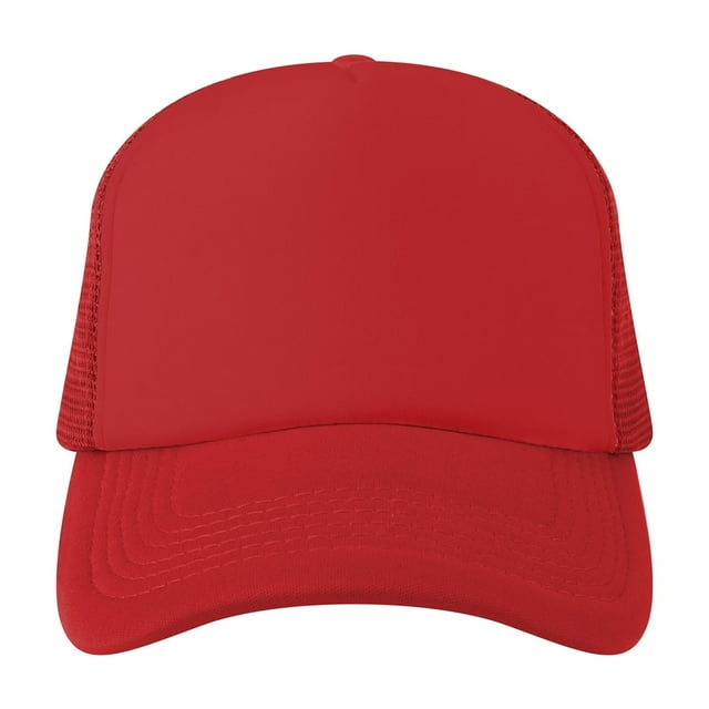 TOPTIE Blank 5 Panel Trucker Hat Foam Front Mesh Back 2 Tone Trucker Snapback Hat-Red