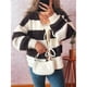 thumbnail image 4 of Chaqueta de Punto Holgada Informal con Cuello en V y Larga para Mujer, Cárdigan de Punto con Cordones y Rayas en Contraste. Marrón M, 4 of 10