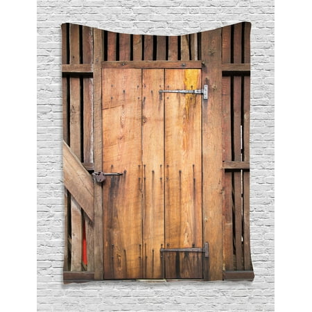 Bedroom Accessories Decor Rustic Decor Wall Hanging Tapestry, Dated Simple Door Like In Construction Vertical Barns House Nobody Bohemian Decor Print, Bedroom Living Room Dorm Accessories, By Ambesonne ()
