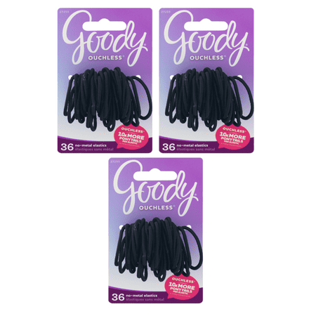 3 Pack Goody Ouchless Elastics Black Hair Ties 2mm Hair