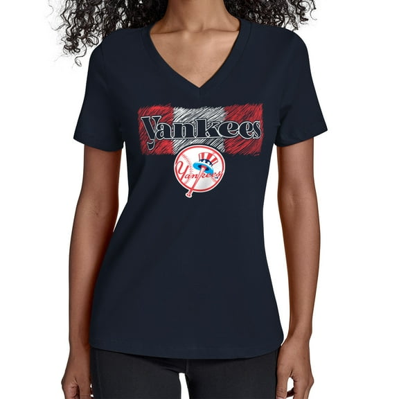 Women's Starter Navy New York Yankees Team Color Shading V-Neck T-Shirt