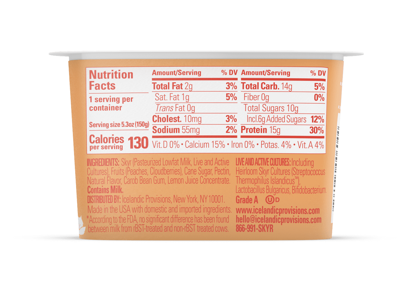 Icelandic Provisions Skyr, Peach & Cloudberry, 5.3 Ounce Plastic Cup