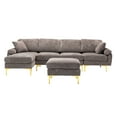 thumbnail image 6 of L-Shaped Sectional Sofa with Movable Ottaman, Modern Upholstered Accent Sofa with 2 Pillows Padded Back and Gold Metal Legs Sectional Couch for Living Room Bedroom Apartment, Gray, 6 of 7