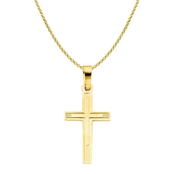 Precious Stars 14K Yellow Gold Religious 0.70" Cross Unisex Pendant with 16" Chain Necklace