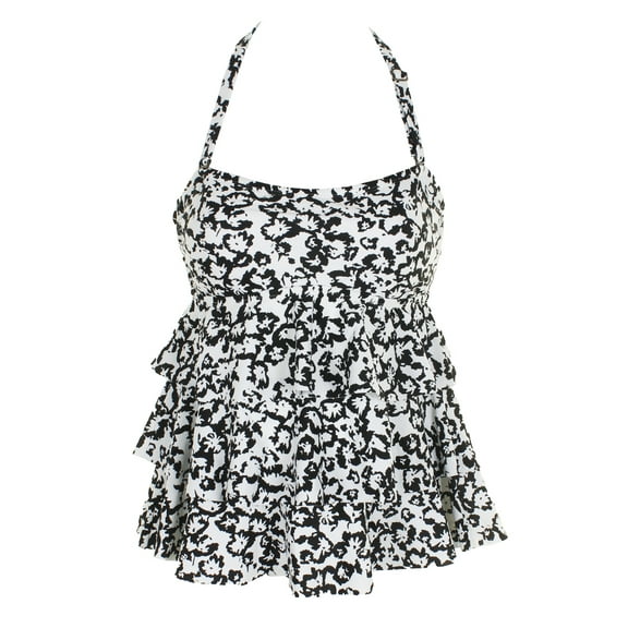 Island Escape Women's Cape May Tiered Bandeau Tankini Top, White/Black, Size 8