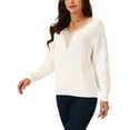 thumbnail image 2 of INSPIRE CHIC Women's' Long Sleeve Sweaters Trendy Lace V Neck Knit Drop Shoulder Pullover Sweater Jumper Tops L White, 2 of 5