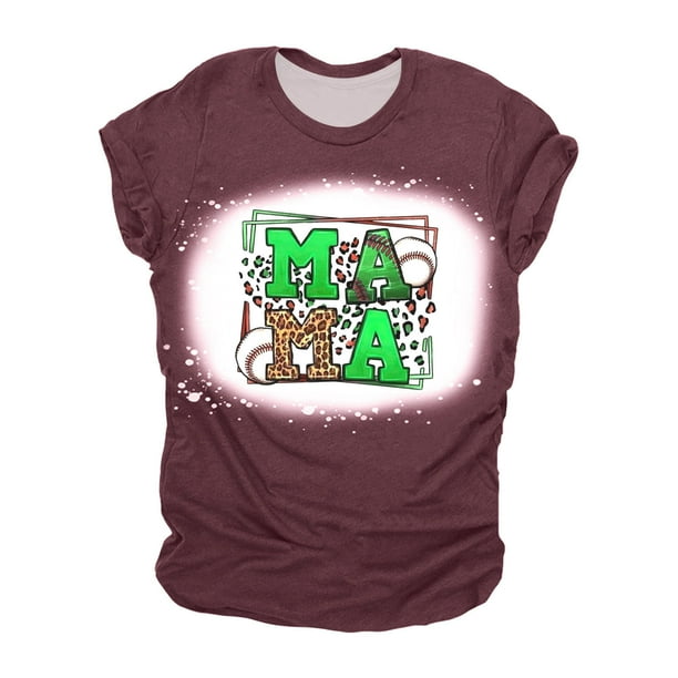 Mujeres Casual Béisbol Mamá Tie-dyed Impreso Manga corta Cuello redondo Pullover Blusa Camiseta Tops OAVQHLG3B Store lin121212