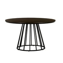 Armen Living Motion Round Contemporary Wood & Metal Dining Table in Oak/Black