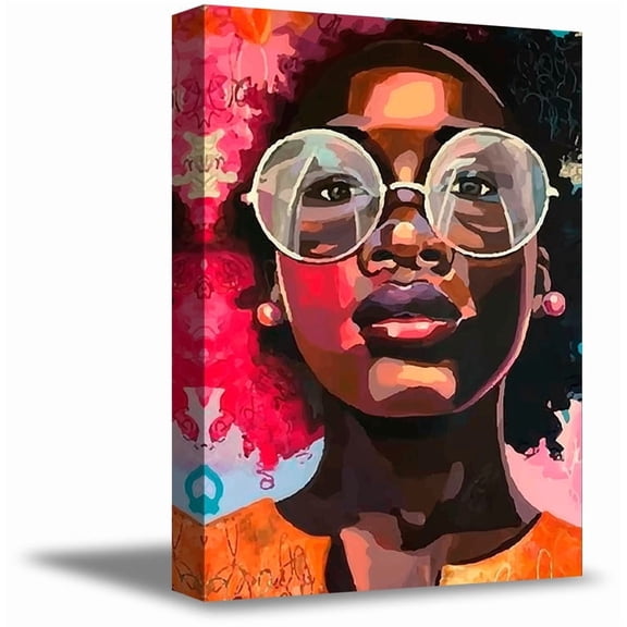 Awkward Styles African Woman in Sunglasses Canvas Decals Gifts for Her Stylish Decor Ideas Framed Canvas Prints for Living Dining Room Wall Decor African Girl Portrait Pop Art Picture Colorful Decals