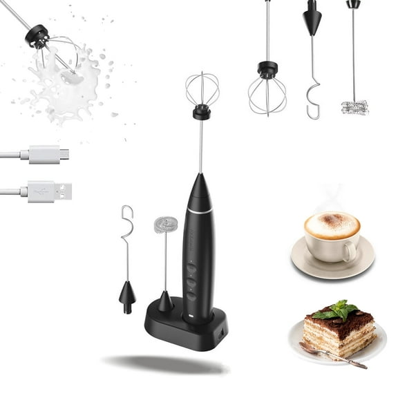 RONY 3 in 1 Electric Milk Frother Handheld Milk Foamer with 3 Speed - Rechargeable Whisk Drink Mixer Egg Beater - Portable Foam Maker for Coffee Latte Cappuccino