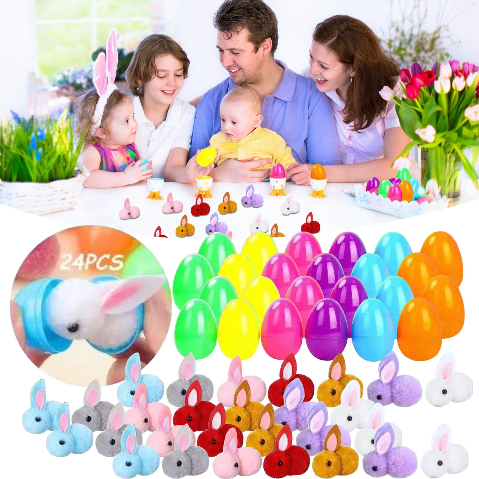 Easter Basket Stuffers with Bunny 12 Pack Easter Eggs Filled with Mini Plush Bunny Rabbit Toys Easter Stuffers for Easter Party Indoor Outdoor Hunt Games Decorations