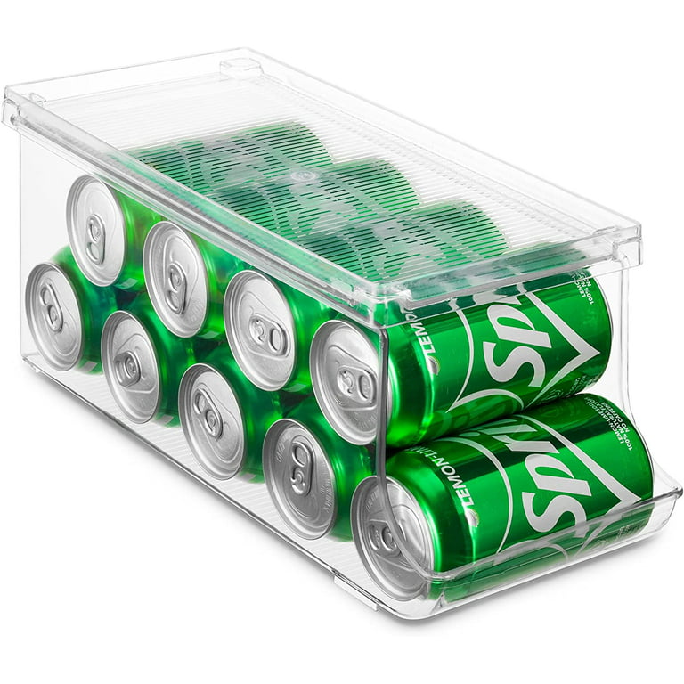 SCAVATA 2 Pack Skinny Can Organizer for Refrigerator, Stackable Tall Skinny  Soda Pop Can Holder Dispenser with Lid for Fridge Pantry Rack Freezer,  Clear Plastic Storage Bins-Holds 12 Slim Cans Each 