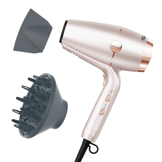 Secador de pelo INFINITIPRO BY CONAIR SmoothWrap con difusor | Secador para menos frizz, más volumen y cuerpo | Con tecnología avanzada de plasma y cerámica | Color champán rosado