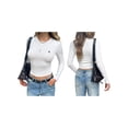 thumbnail image 2 of Womens Long Sleeve T Shirts Fall Fashion Basic Crop Tops Going Out Outfits Y2k Clothes White XL, 2 of 7
