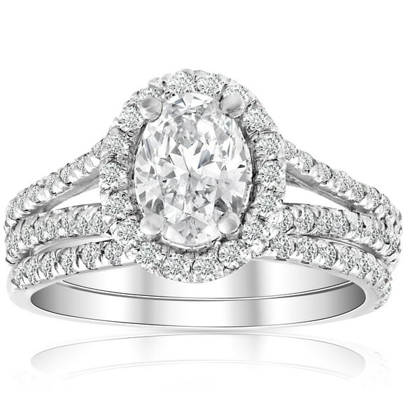 Pompeii 1.75Ct Diamond & Oval Moissanite Engagement Wedding Ring Set 14k White Gold