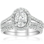 Pompeii 1.75Ct Diamond & Oval Moissanite Engagement Wedding Ring Set 14k White Gold