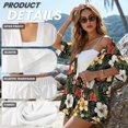 thumbnail image 6 of FKEKYI Women's 2 Piece Short Set Open Front Shirt Top & Shorts with Elastic Waist Tropical Leaf Hibiscus Flower Print Beachwear Loungewear Set for Ladies Summer Outfits, XL, 6 of 7
