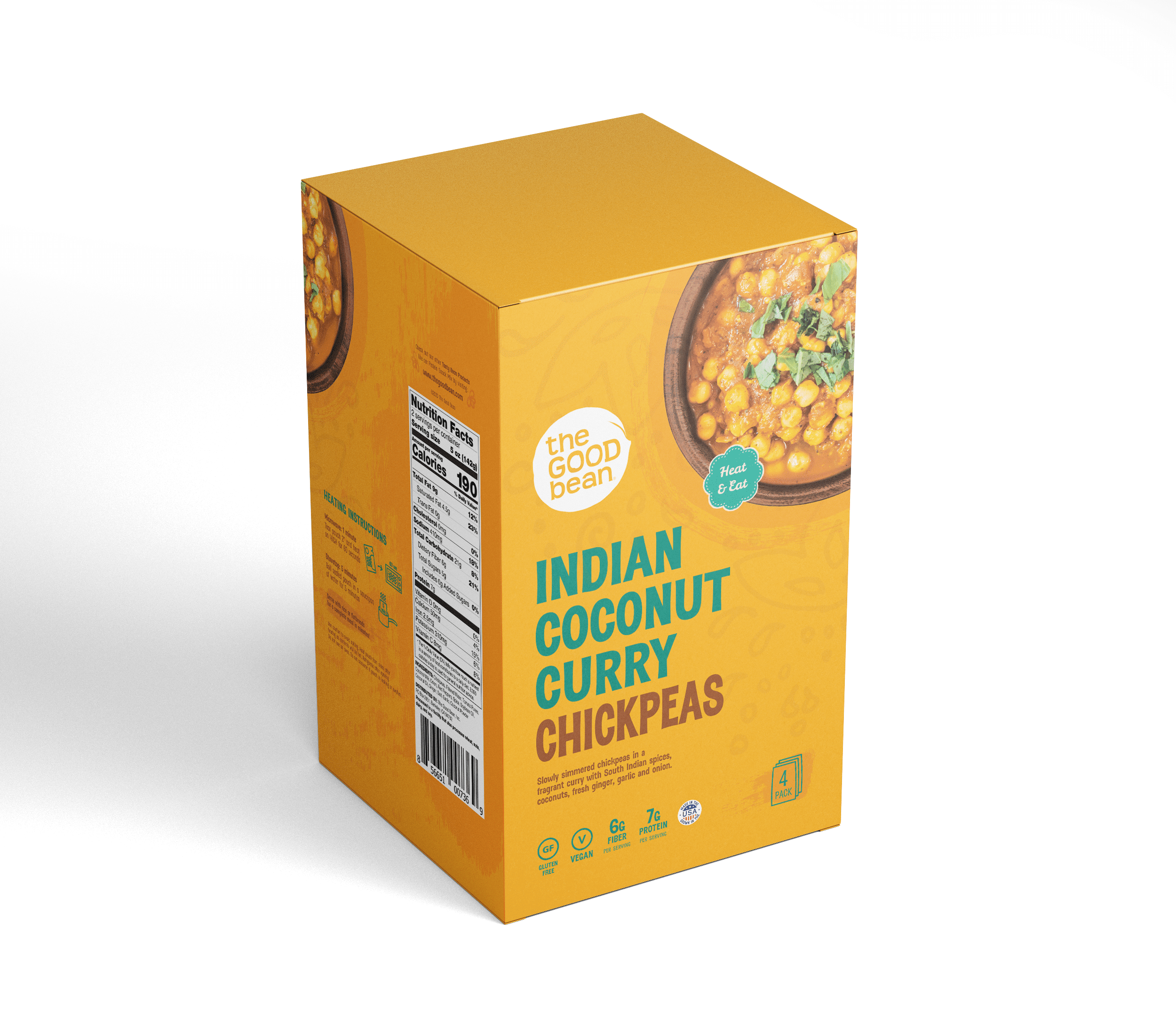 The Good Bean Heat & Eat Chickpeas in Coconut Curry, 10 oz (4 Pack)