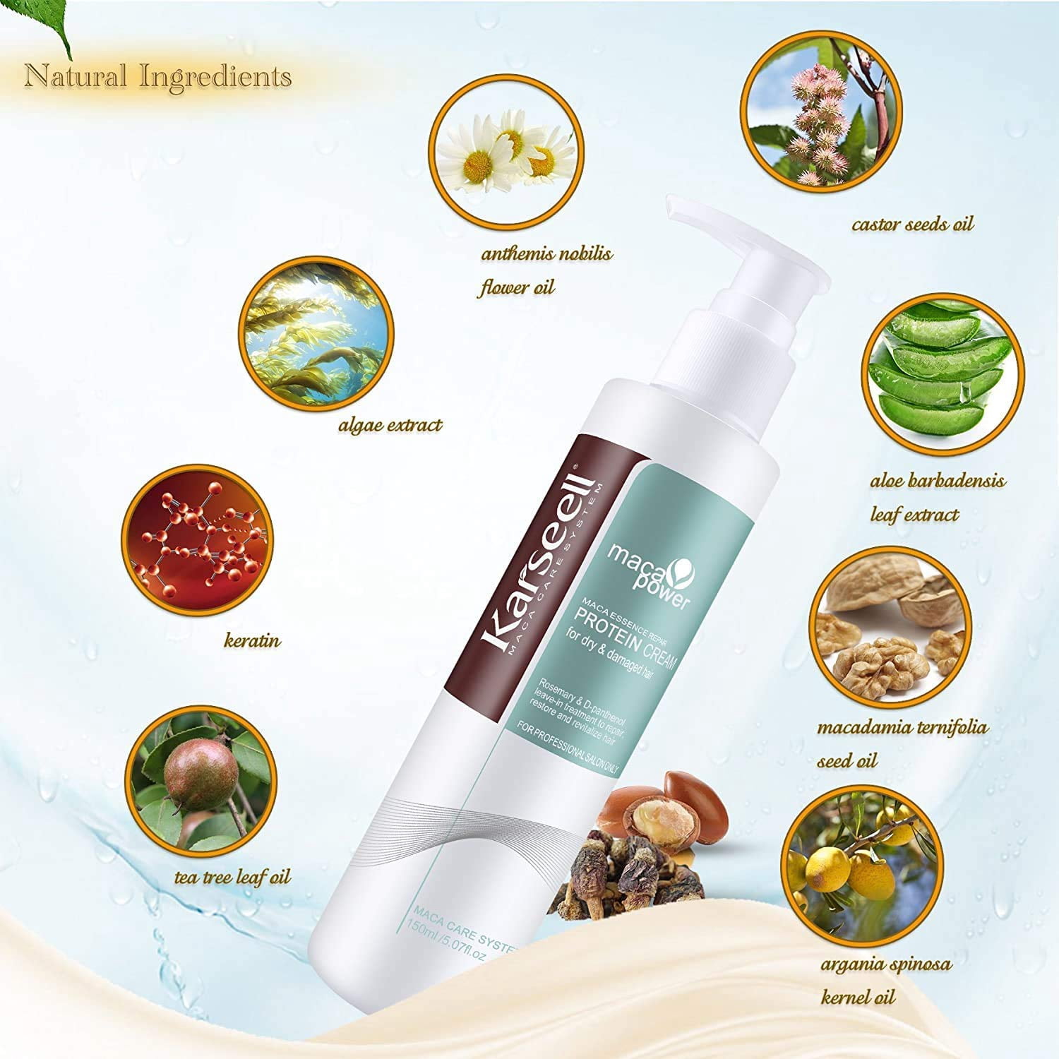 Karseell Repair Protein Cream Leave-In Conditioner Hair Treatment Herbal Extract Organic Protein Cream for Dry Damaged Hair 200ml/6.78oz