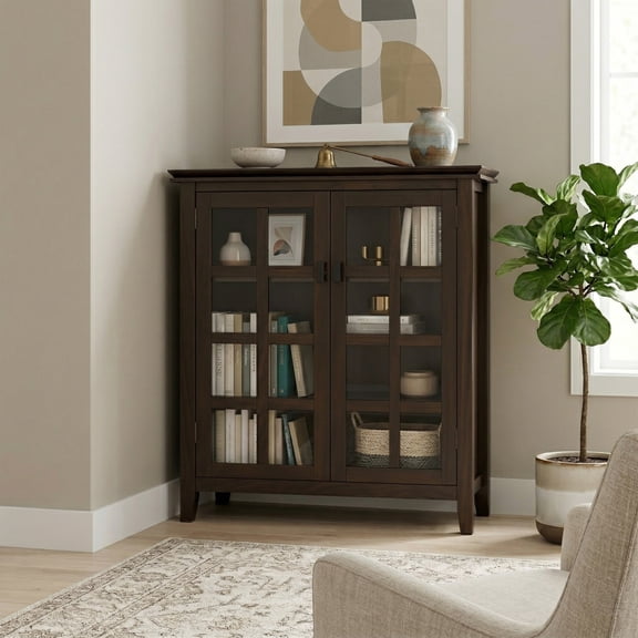 Simpli Home Artisan 38 inch Wide Solid Wood Transitional Medium Storage Cabinet in Tobacco Brown