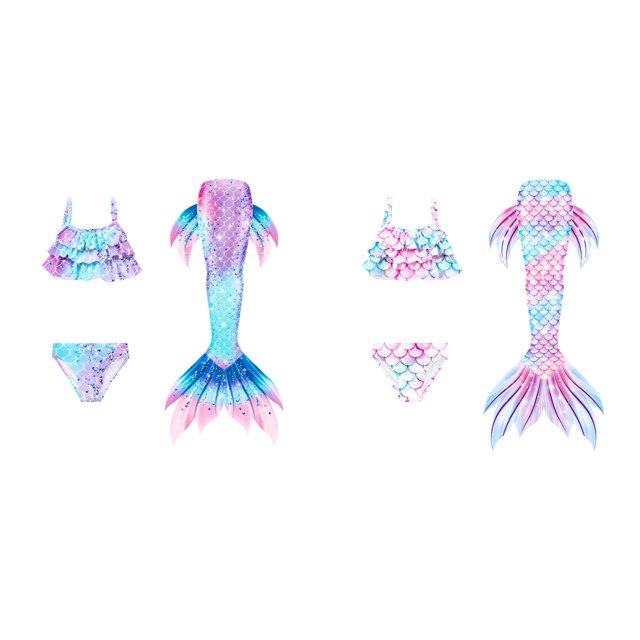 (2-Pack) Rinsvye Kids Print Swimsuit With Tail Style Bottom Cute Swimming Outfit