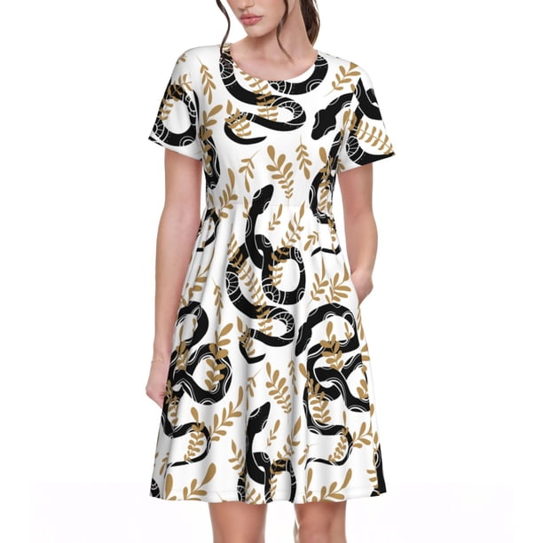 Disketp Snake para Vestido de Manga Corta para Mujeres, Vestidos de Verano para Mujeres, Casual y Holgado para la Playa