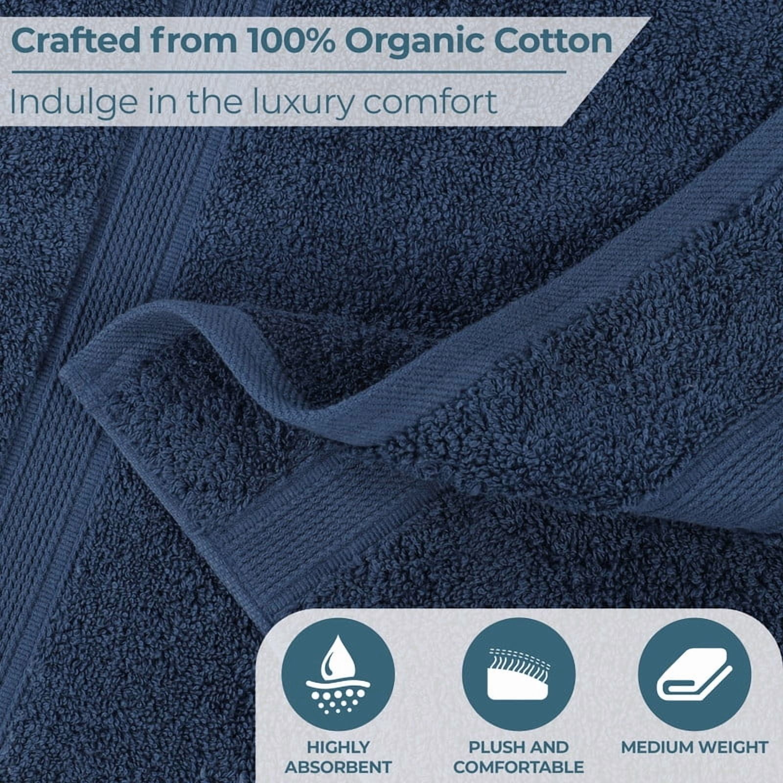 Superior Oregon Organic Cotton 6 Piece Hand Towel Set, Soft Medium Weight Towels, Navy Blue