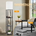 thumbnail image 3 of LISUNAR Floor Lamp with Shelves，3-Tier Modern Shelf Floor Lamp with Dimmable LED Bulb，White Fabric Shade，Wood Tall Corner Display Standing Lamp for Living Room, Bedroom and Office Decor - Black, 3 of 8