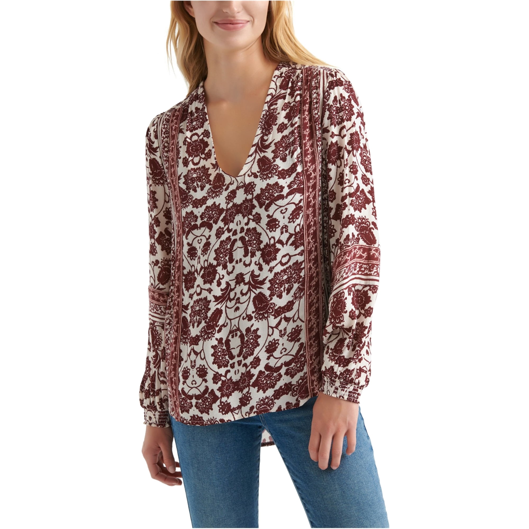 Lucky Brand Womens Floral-Print Keyhole 