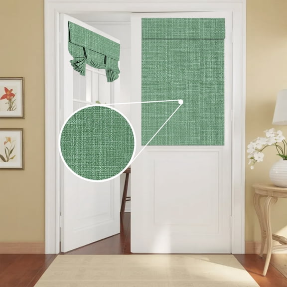 French Door Curtain Forest Green Linen Front Door Curtain Thermal Insulated Shades Privacy Tie Up Window Curtains for Glass Grain Texture Solid Color Curtains for Entry Back Kitchen 26x42 Inch