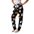 thumbnail image 4 of Womens Halloween Pants Pumpkin Graphic Jogger Trousers Stretch Waist Cuffed Ankle Casual Indoor Outdoor Bottoms Coffee XL, 4 of 5