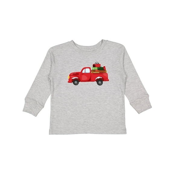 Inktastic Christmas Red Vintage Truck with Presents Boys or Girls Long Sleeve Toddler T-Shirt
