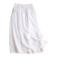 thumbnail image 3 of Women's Casual Midi Skirt, Solid Color Elastic Drawstring Waist Long Skirt, Loose Fit Flowy Cotton Linen Blend Skirt for Beach Holiday and Daily Wear White XXL, 3 of 3