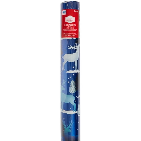 Holiday Time Foil Blue Stag Gift Wrap, 40" x 90 sq. ft