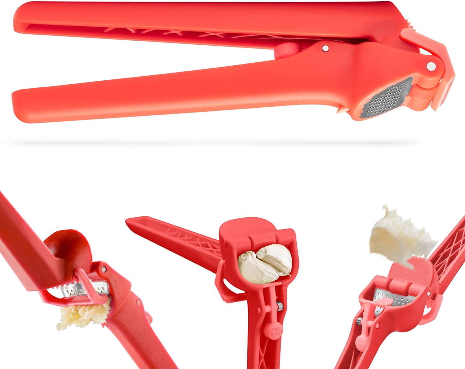 Garject Lite 2-In-1 Garlic Peeler, Press & Mincer with Peel Ejector, Nylon - Red