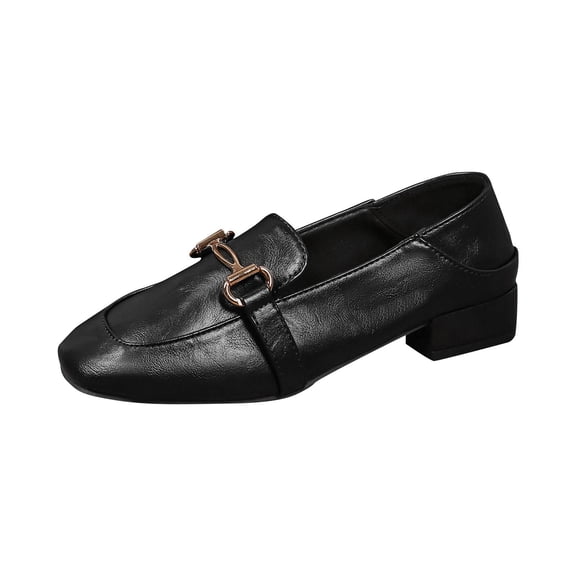 Q-075 Black Ladies Fashionable Comfort Loafers Slip On Breathable Flat Solid Color Soft Sole Low Heel Casual Little Leather Shoes
