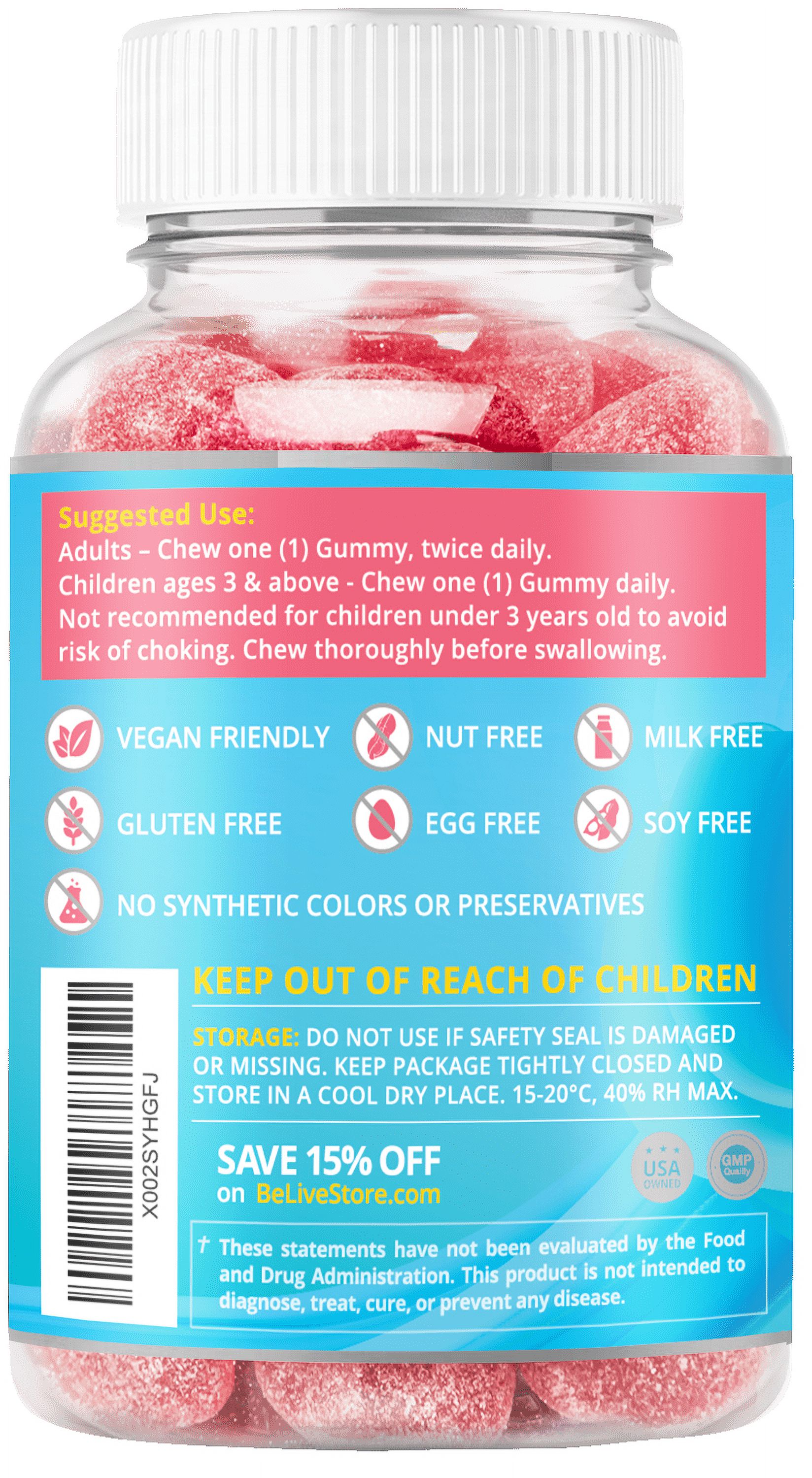 BeLive Vitamin D3 Gummies with B12 Vitamins  for Immune Support, Energy & Bone Health  Vegan Friendly, Gluten Free, Strawberry Flavor (60 Count)