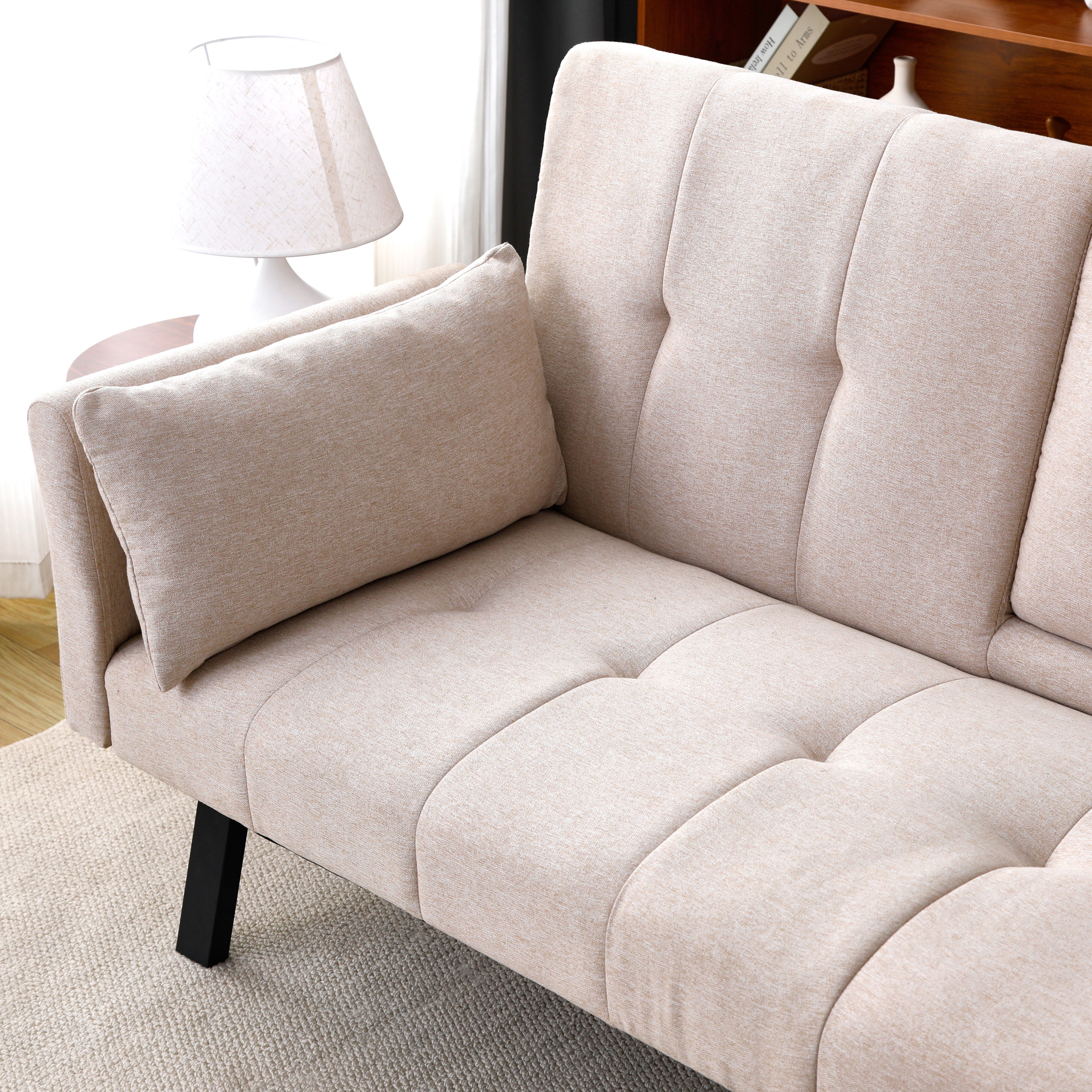 Gewnee 70''Foldable Sofa Bed,2-in-1 Convertible Couch With Adjustable Backrest、Cup Holder & Armrest Storage.Suitable for Small Spaces,Apartments.Beige