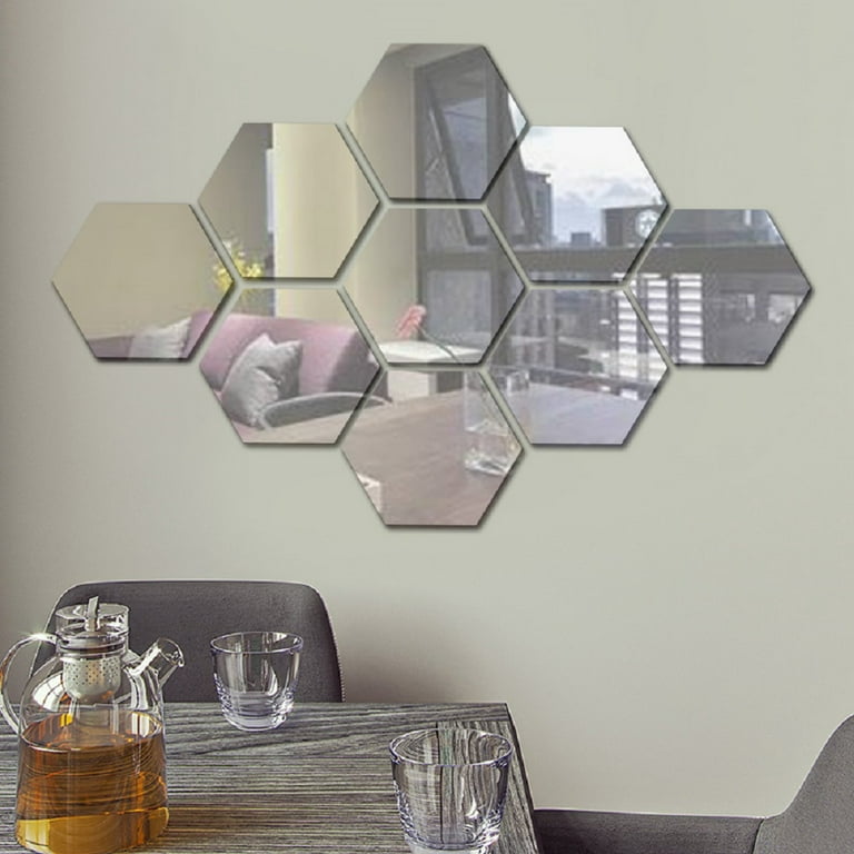 PriceXes Mirror Wall Stickers, 12 Pcs Self Adhesive Reflective Hexagon  Shape Mirror Wall Stickers 3D Removable Acrylic Mirror Decor Art for Home