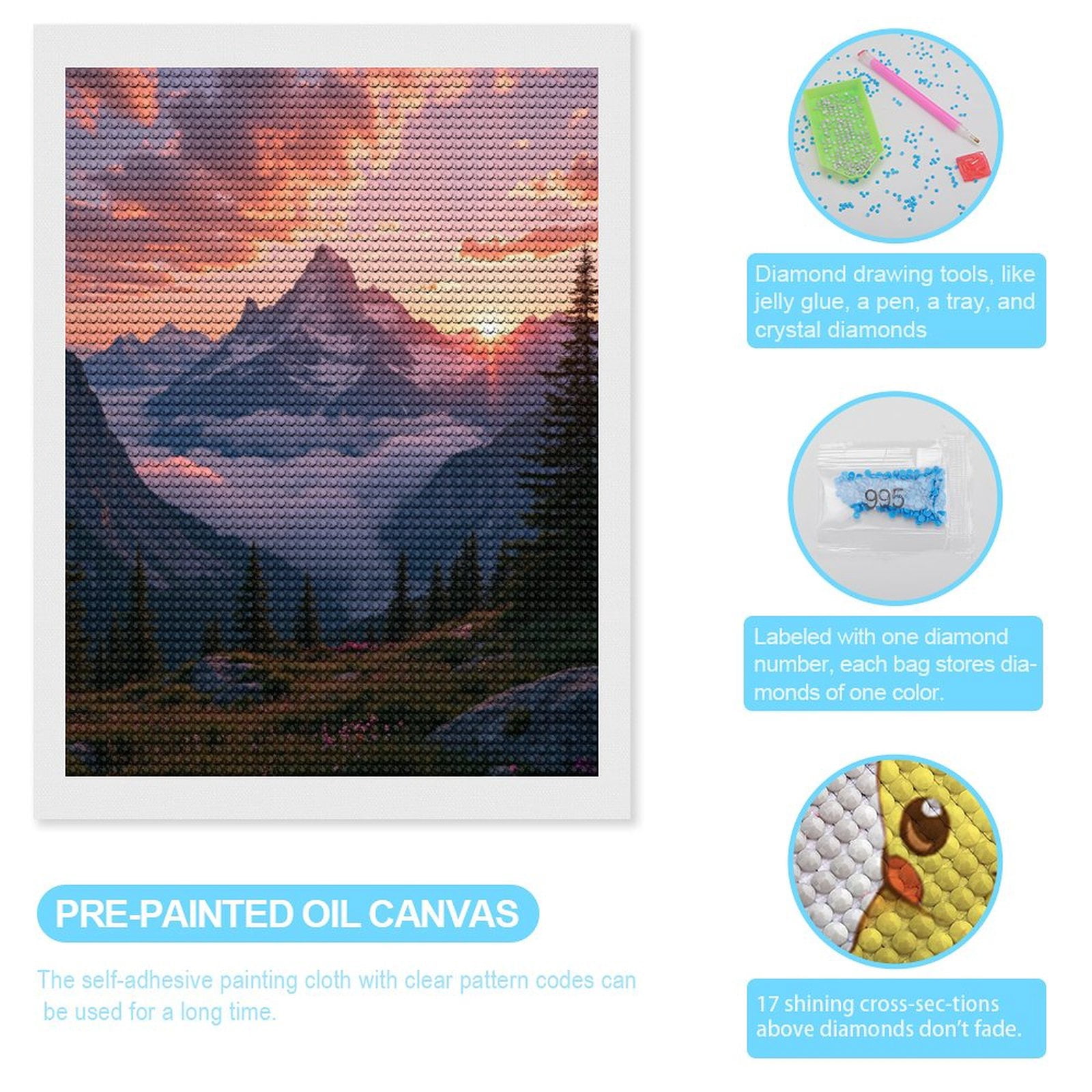 Diamond Art Kits for Adults, Mountain Sunrise Over Cloud Valley 5D Diamond Painting Kits for Adults Beginners, DIY Full Drill Diamond Painting, Gem Art and Crafts 12x16