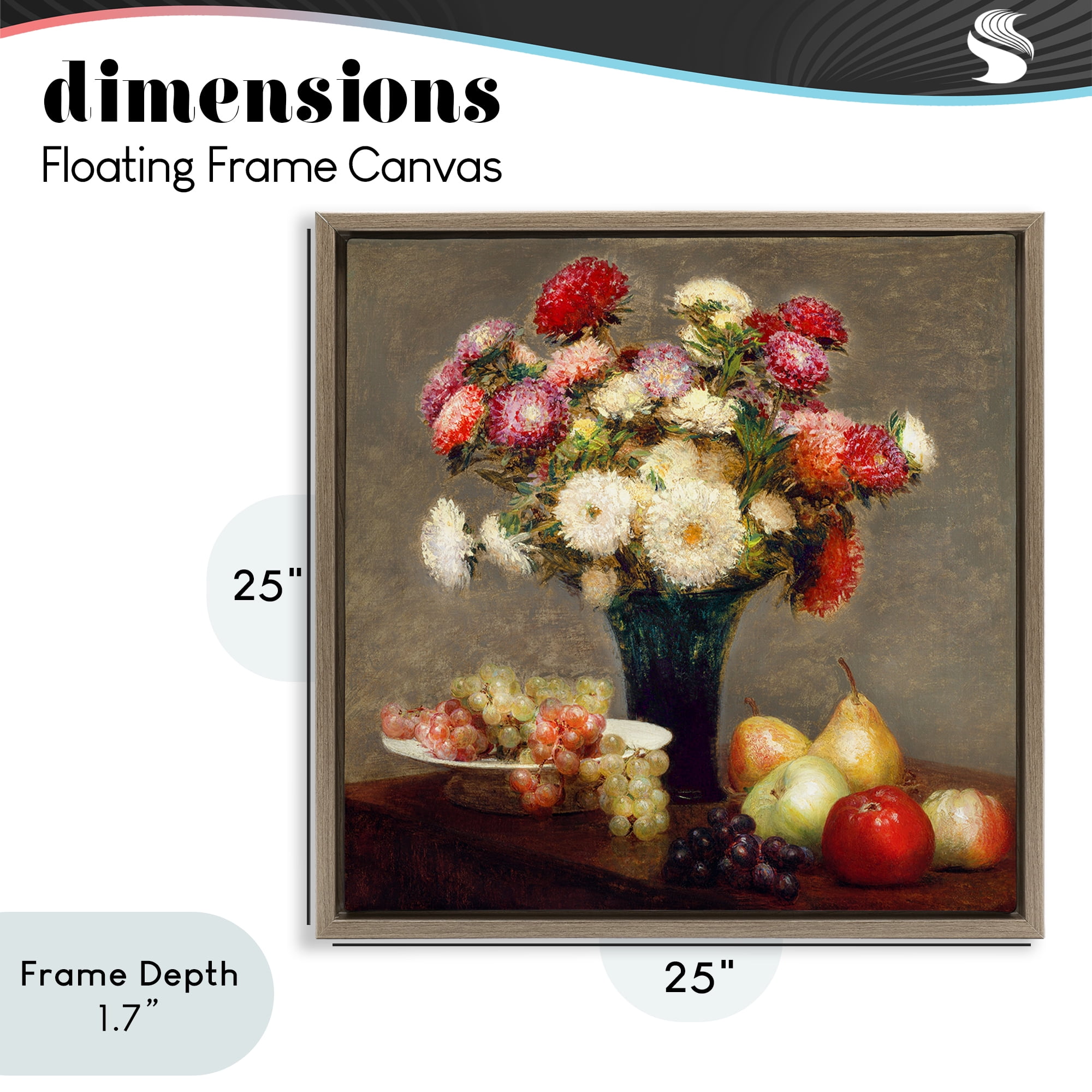 Stupell Industries Fruit & Asters Still Life Brown Framed Floater Canvas Wall Art, design by CAD Designs