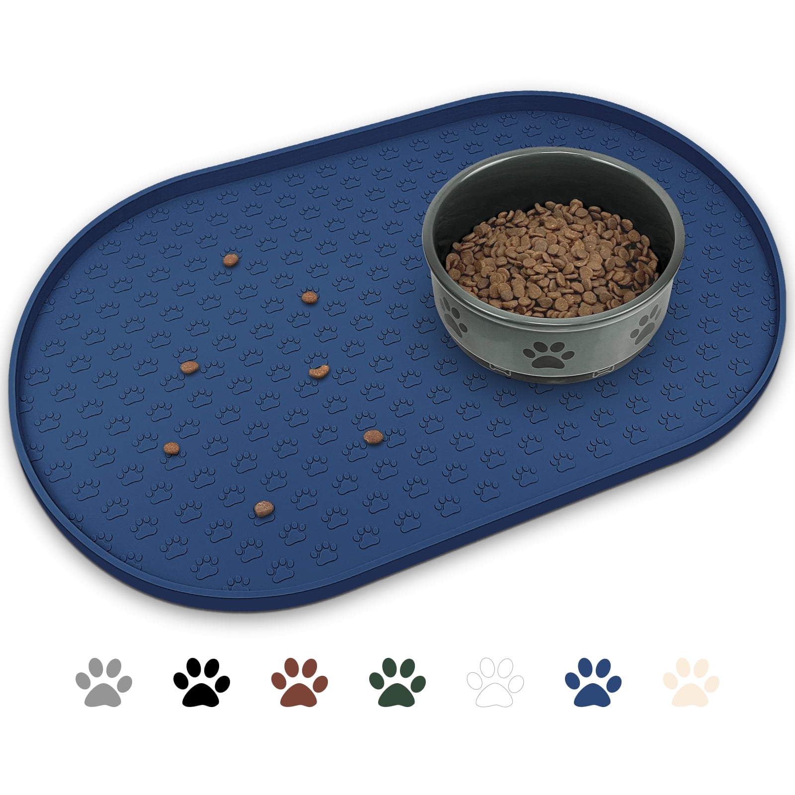 Ptlom Silicone Pet Placemat for Dogs and Cats, Waterproof Pet Feeding Mat Prevent Food and Water Overflow, High-Lips Dog Food Mats, Navy Blue