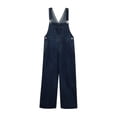 thumbnail image 3 of Pantalones vaqueros con tirantes para mujer Pantalones anchos sueltos Pantalones de pierna recta, Azul oscuro, M Sweethay AP001488-06B, 3 of 7