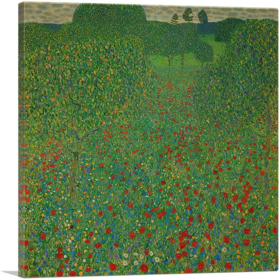 ARTCANVAS A Field of Poppies 1907 Canvas Art Print by Gustav Klimt - Size: 18" x 18" (0.75" Deep)
