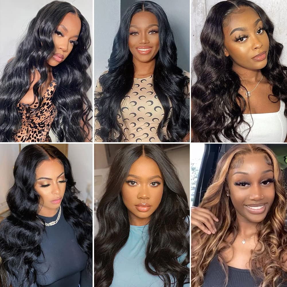 MQOUO Wear and Go Glueless Wigs Human Hair Pre Plucked Pre Cut HD Lace No Glue Body Wave Lace Front Wigs for Black Women Human Hair Glueless with Natural Hairline 180% Density 22 Inch