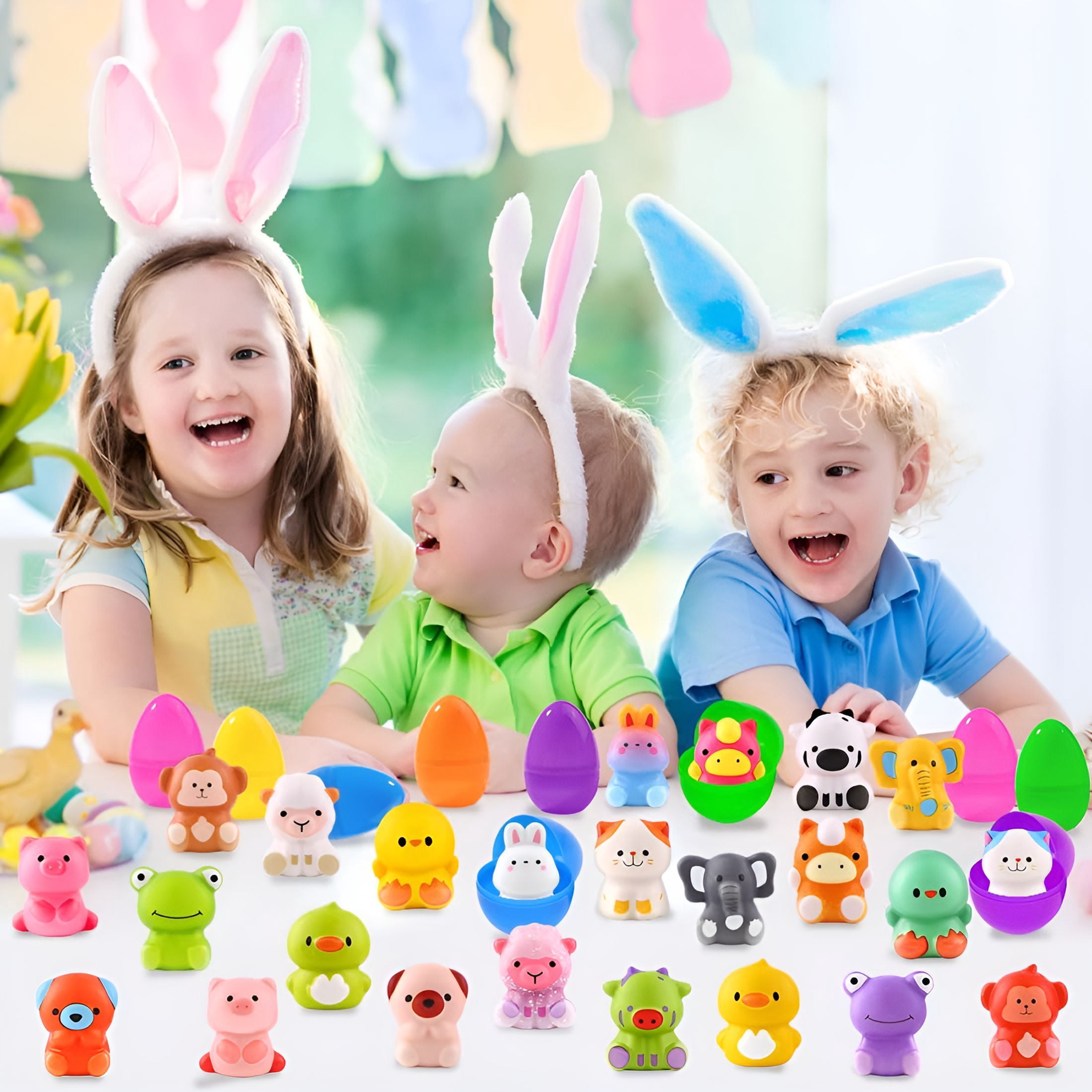 CYFW 24pcs Prefilled Easter Eggs with Animal Toys,Easter Basket Stuffers Egg Hunt Egg Fillers Squeeze Toys for Boys Girls Easter Party Favors for Kids Classroom Prize